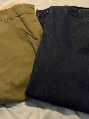 Kim Rogers Woman's shorts -2 pair  -1) Khaki Chino Shorts Tan 2) Blue Denim